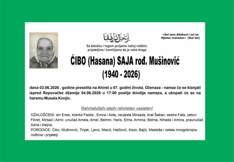 Smrtovnica: Ćibo (Hasana) Saja rođ. Mušinović