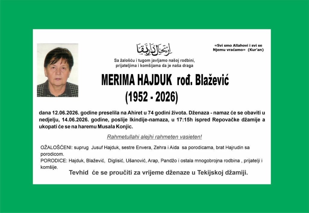 Smrtovnica: Merima Hajduk rođ. Blažević