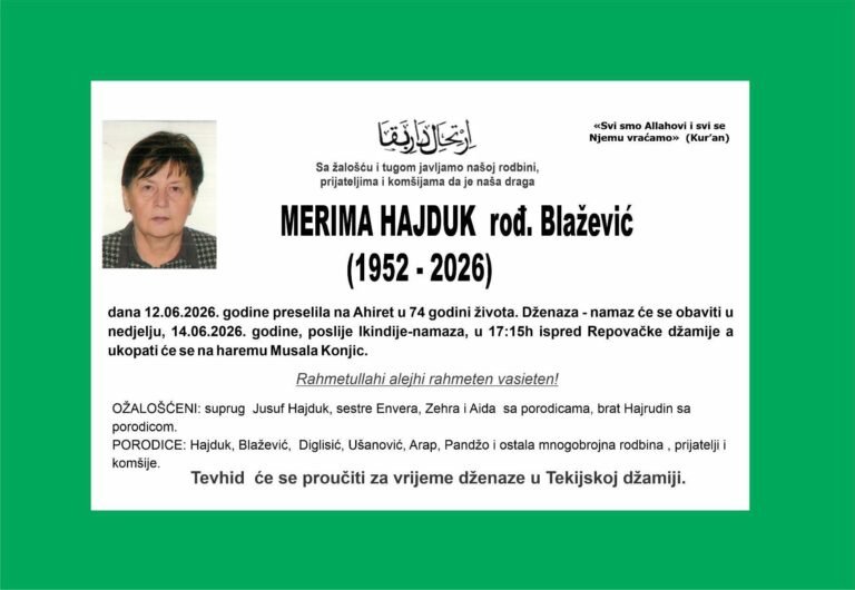 Smrtovnica: Merima Hajduk rođ. Blažević