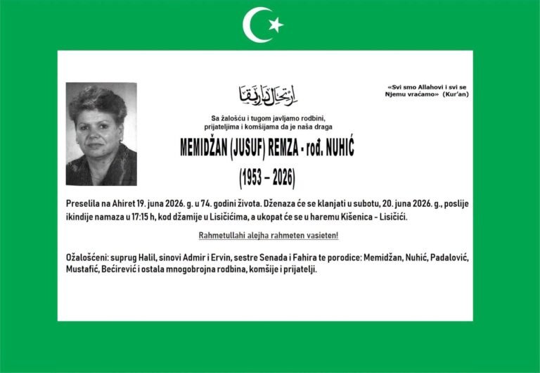 Smrtovnica: Memidžan(Jusuf) Remza – rođ. Nuhić