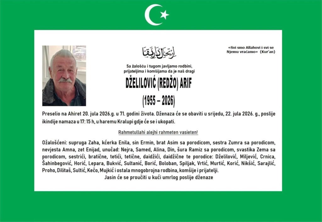 Smrtovnica: Dželilović (Redžo) Arif