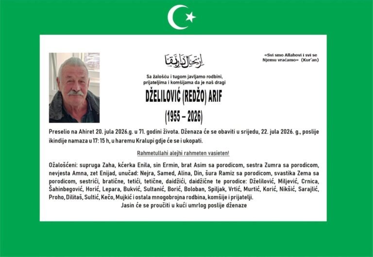Smrtovnica: Dželilović (Redžo) Arif