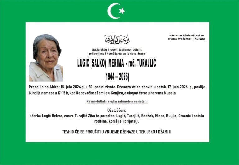 Smrtovnica: Lugić(Salko) Merima rođ.Turajlić
