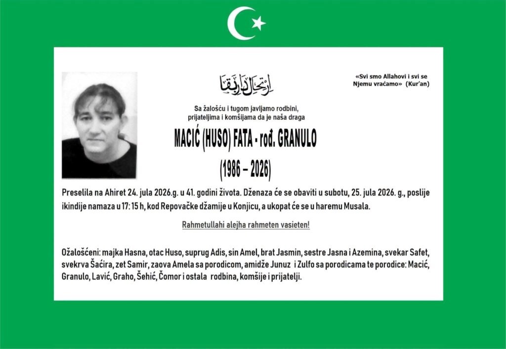 Smrtovnica: Macić (Huso) Fata rođ. Granulo
