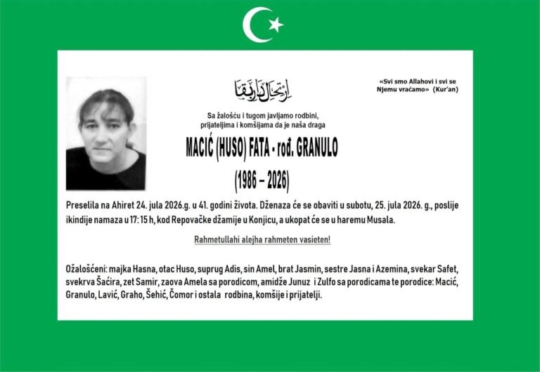 Smrtovnica: Macić (Huso) Fata rođ. Granulo