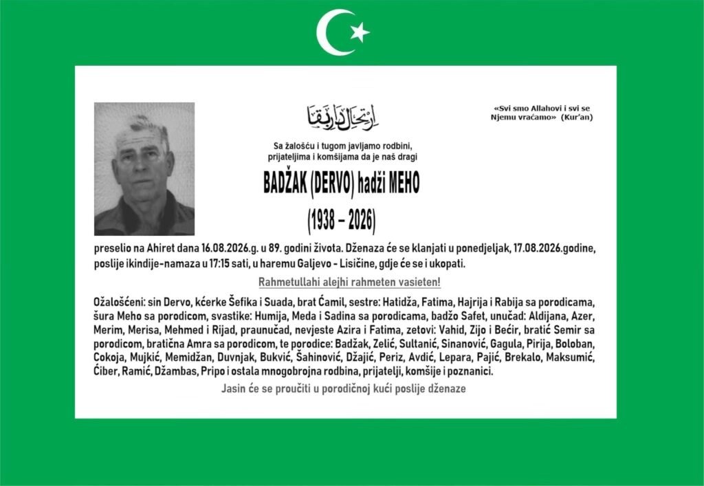 Smrtovnica: Badžak (Dervo) hadži Meho