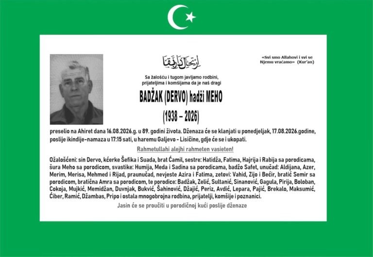Smrtovnica: Badžak (Dervo) hadži Meho