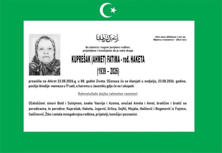 Smrtovnica: Kuprešak (Ahmet) Fatima rođ. Haketa