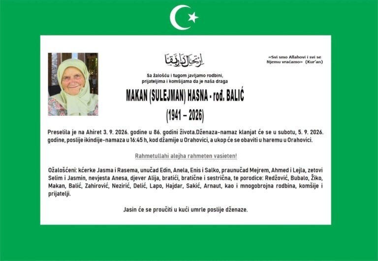 Smrtovnica: Makan (Sulejman) Hasna rođ. Balić