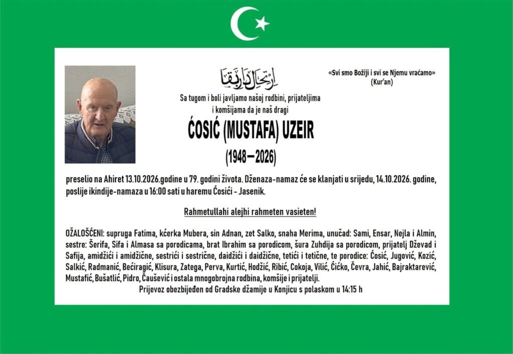 Smrtovnica: Ćosić (Mustafa) Uzeir
