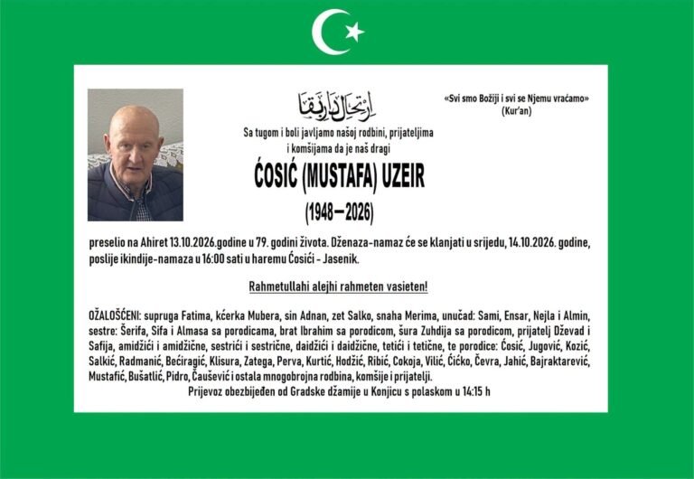 Smrtovnica: Ćosić (Mustafa) Uzeir